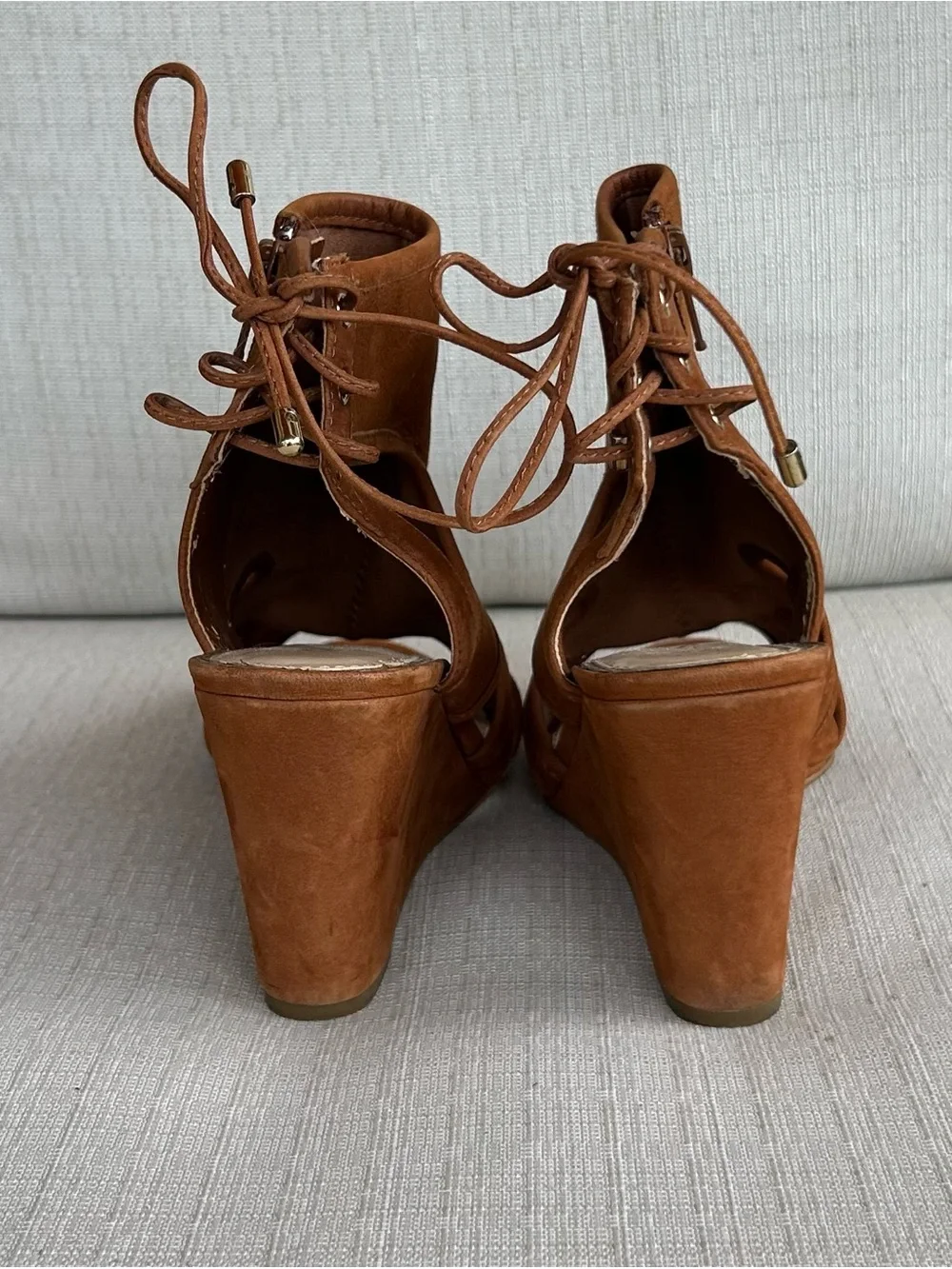 Gianni Bini Suede Lace-Up Heels in Cognac Brown